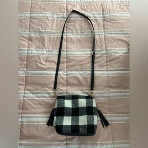 Plaid Crossbody Bag - Black and White